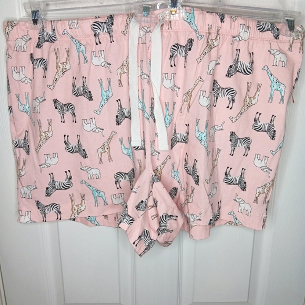 NWT Joe Fresh Women's Pink Lounge Shorts African Animal Print Plus Size 2X